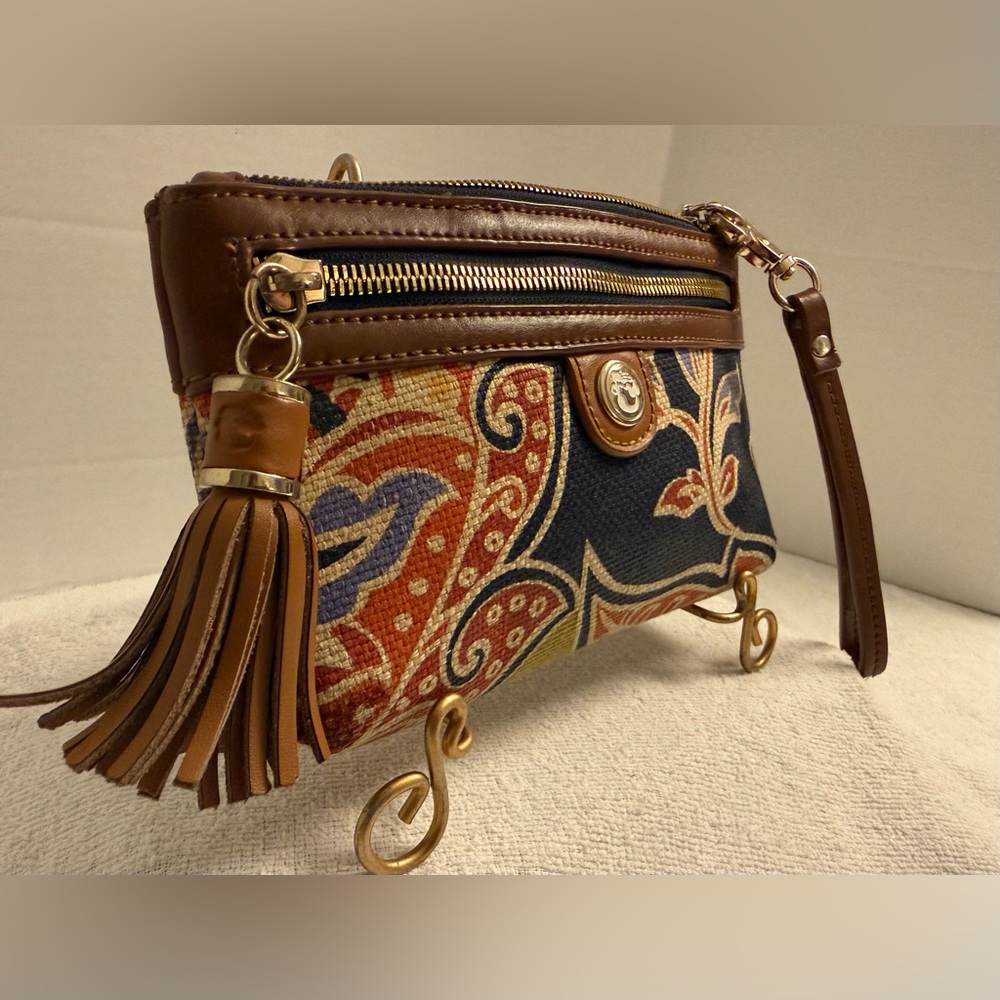 Spartina Floral Tapestry Wristlet | Leather Trim Tassel | Coastal Chic